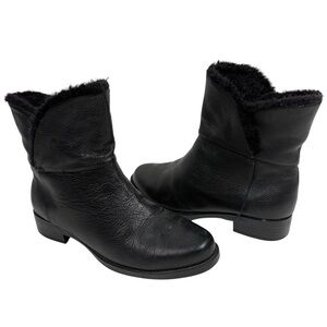 H by Halston Olga Women's 5.5 Black Leather Ankle Boots Slip On Faux Fur Inside